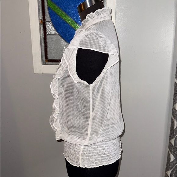 XXI Forever 21 Vintage Smocked Waist Flutter Sleeve Blouse SZ Small - Picture 3 of 6